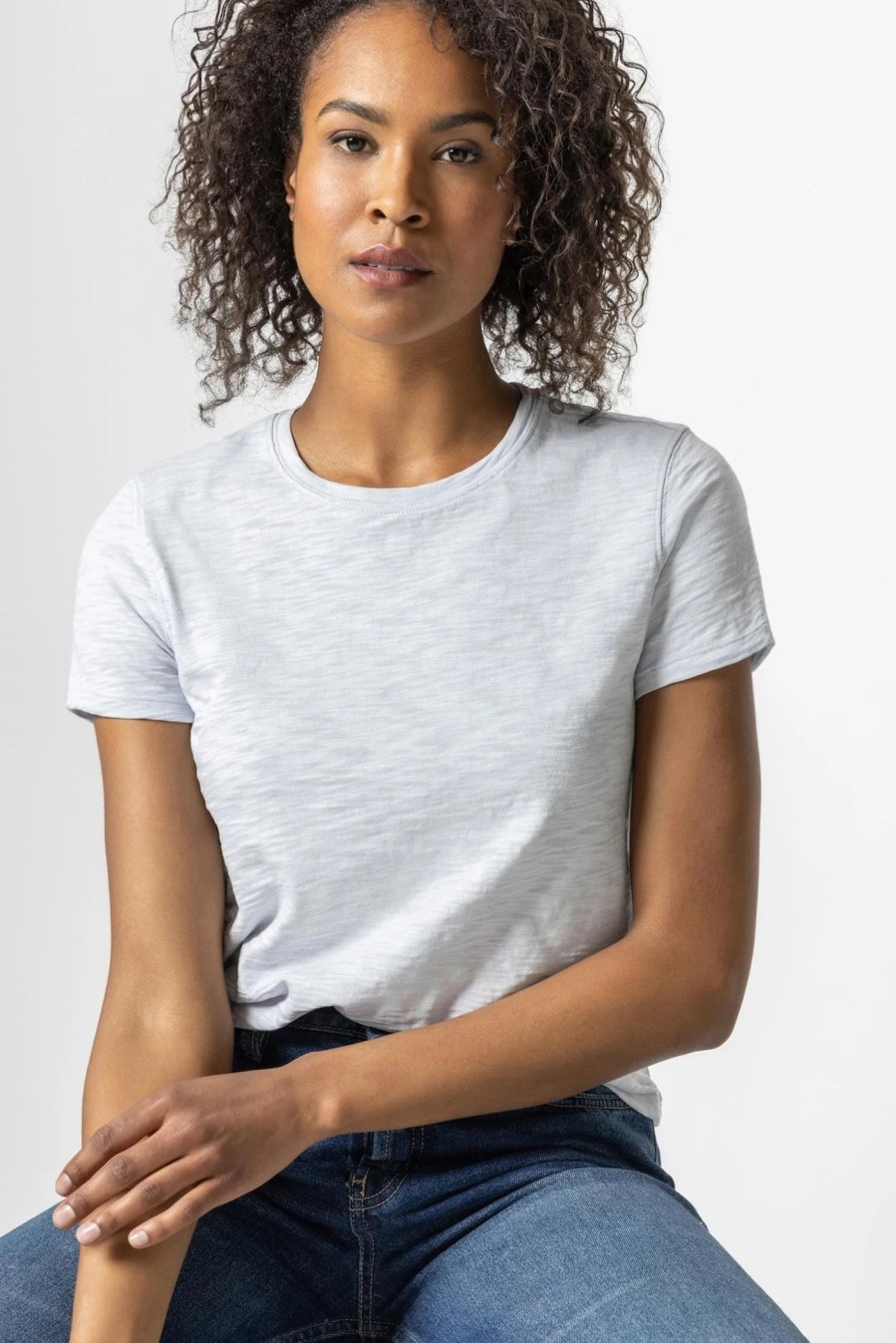 LILLA P Short Sleeve Back Seam Tee In Iceberg Tops