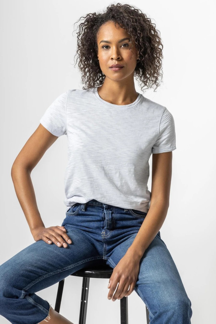 LILLA P Short Sleeve Back Seam Tee In Iceberg Tops