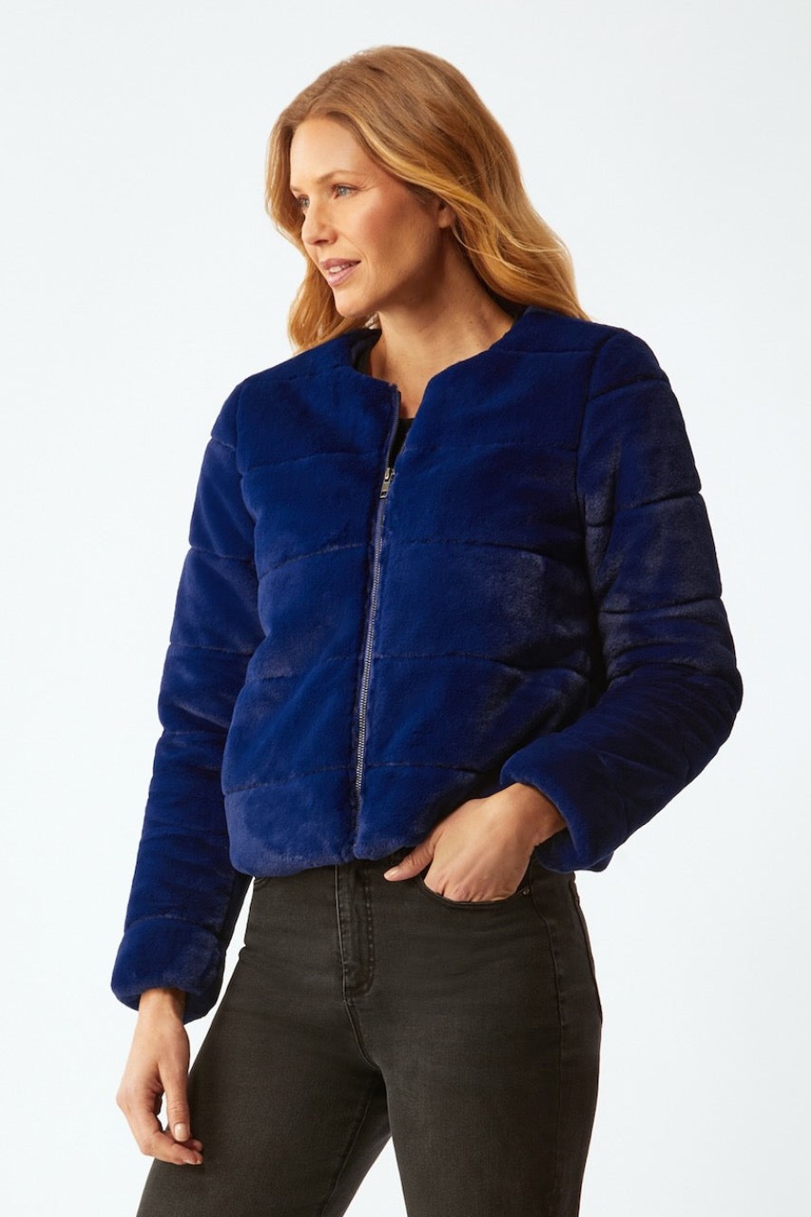 ECRU Faux Fur Short Jacket In Royal Bottoms