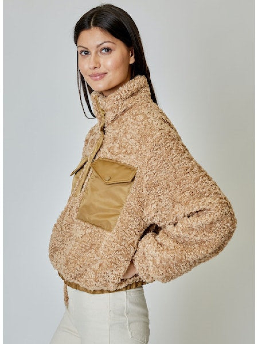 DH NEW YORK Maeve Pullover Jacket In Wheat Combo Athelisure