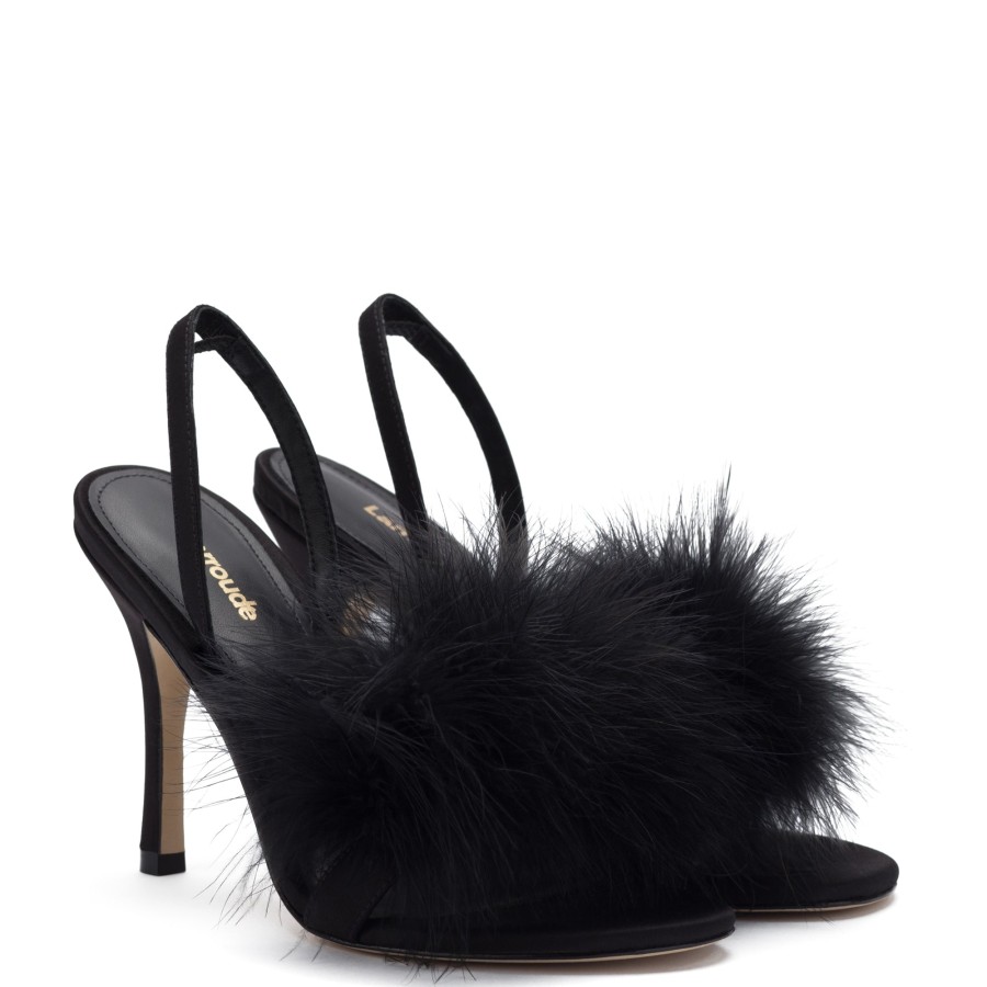 Larroude Marilyn Sandal In Black Satin Heels