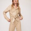 FIFTEEN TWENTY Vegan Leather Tie Front Top In Beige Matching Sets