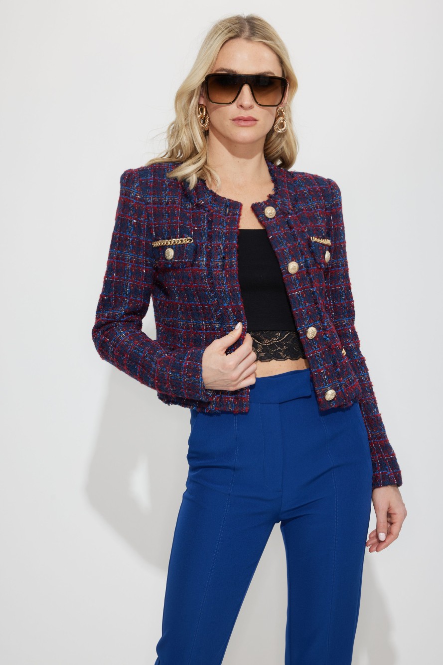 GENERATION LOVE Kristin Tweed Jacket In Navy/Merlot Outerwear