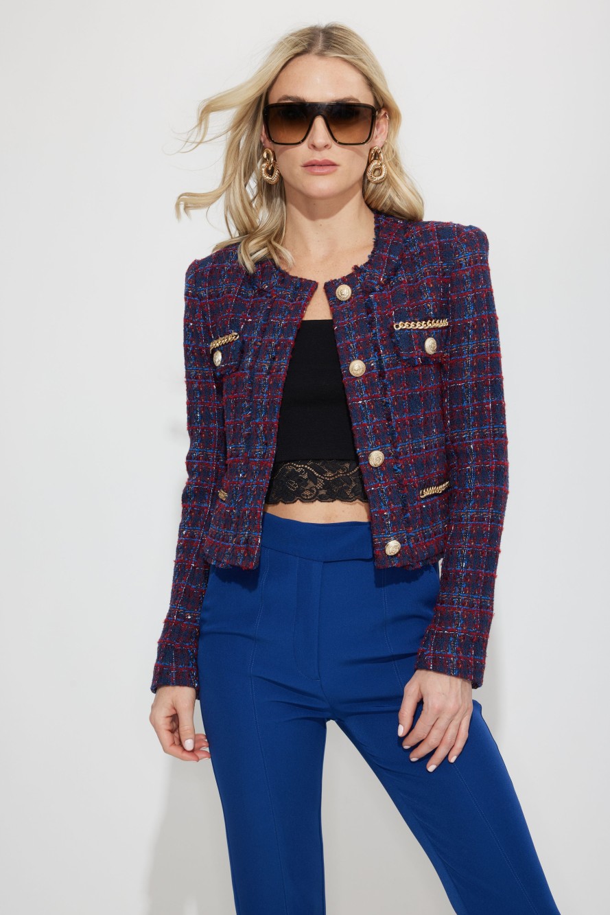 GENERATION LOVE Kristin Tweed Jacket In Navy/Merlot Outerwear