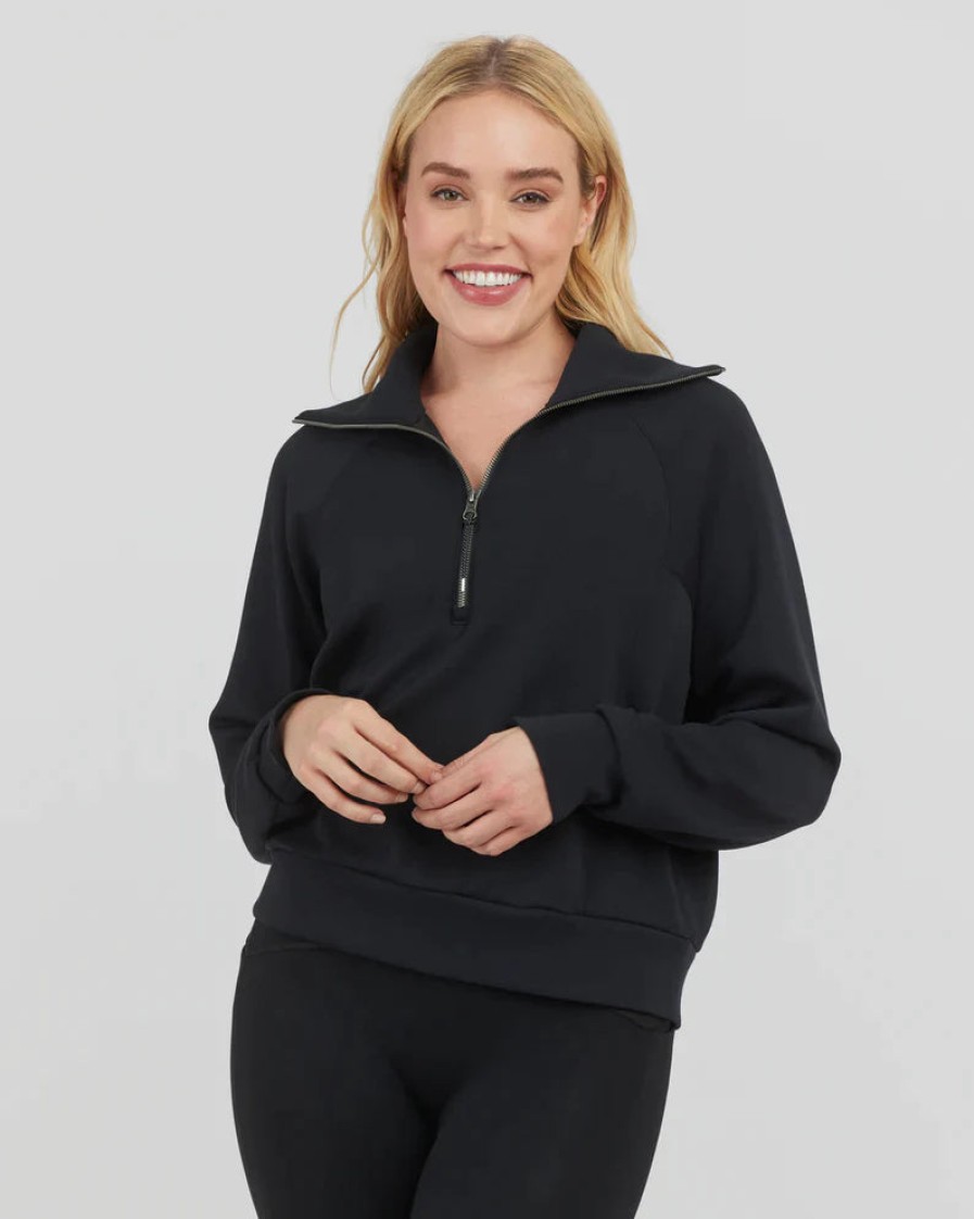 SPANX Airessentials Half-Zip Pullover In Very Black Athelisure