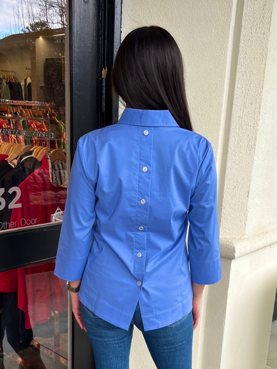 HINSON WU Aileen 3/4 Sleeve Blouse In Sky Blue Tops