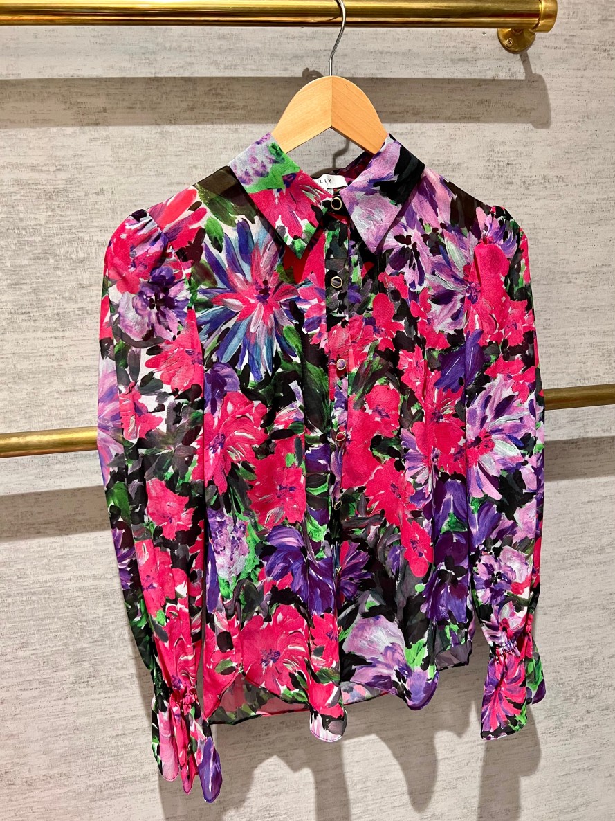 Milly Lacey Floral Blouse In Purple Multi Tops