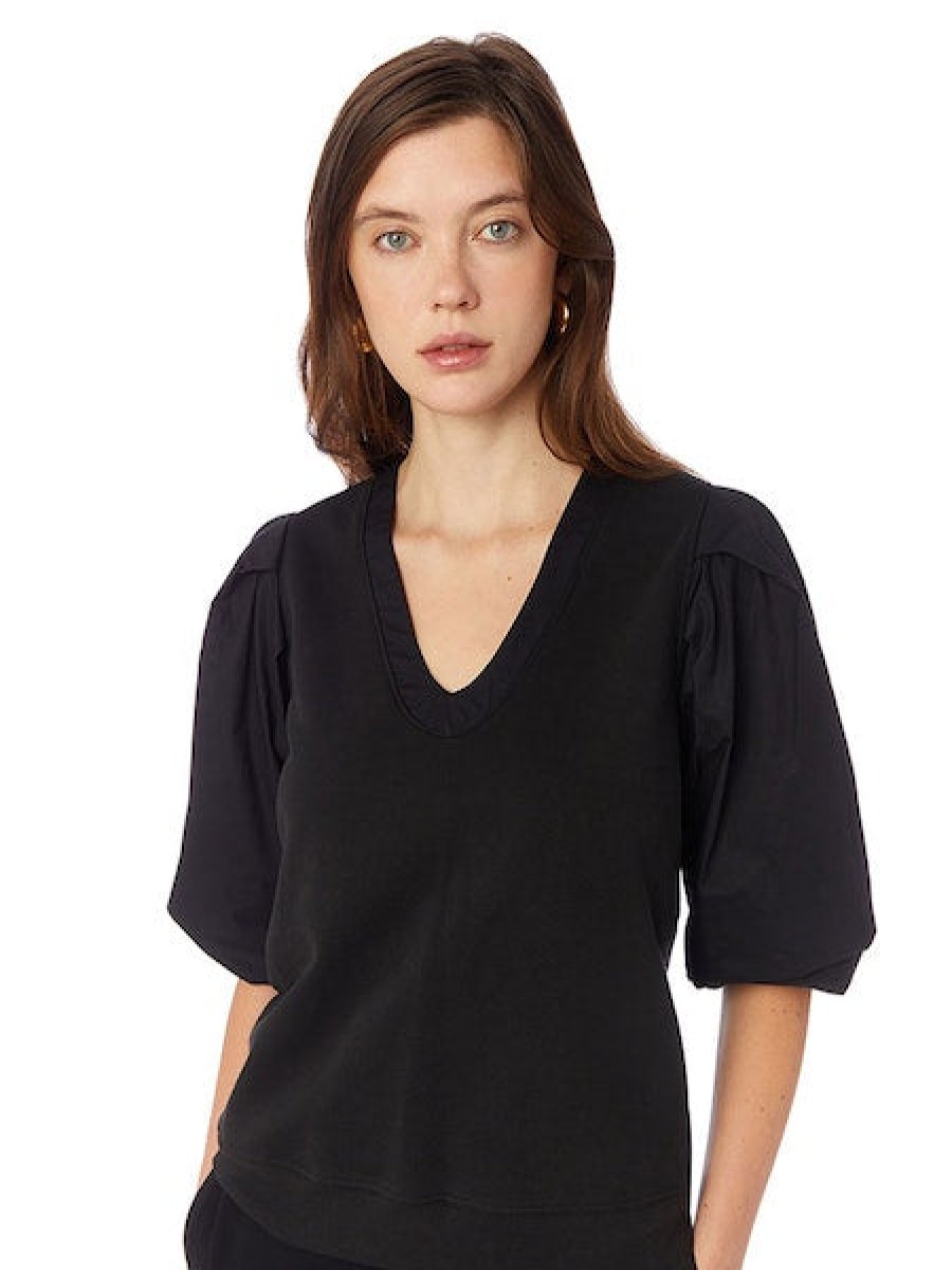 MARIE OLIVER Viva Popover Top In Washed Black Tops