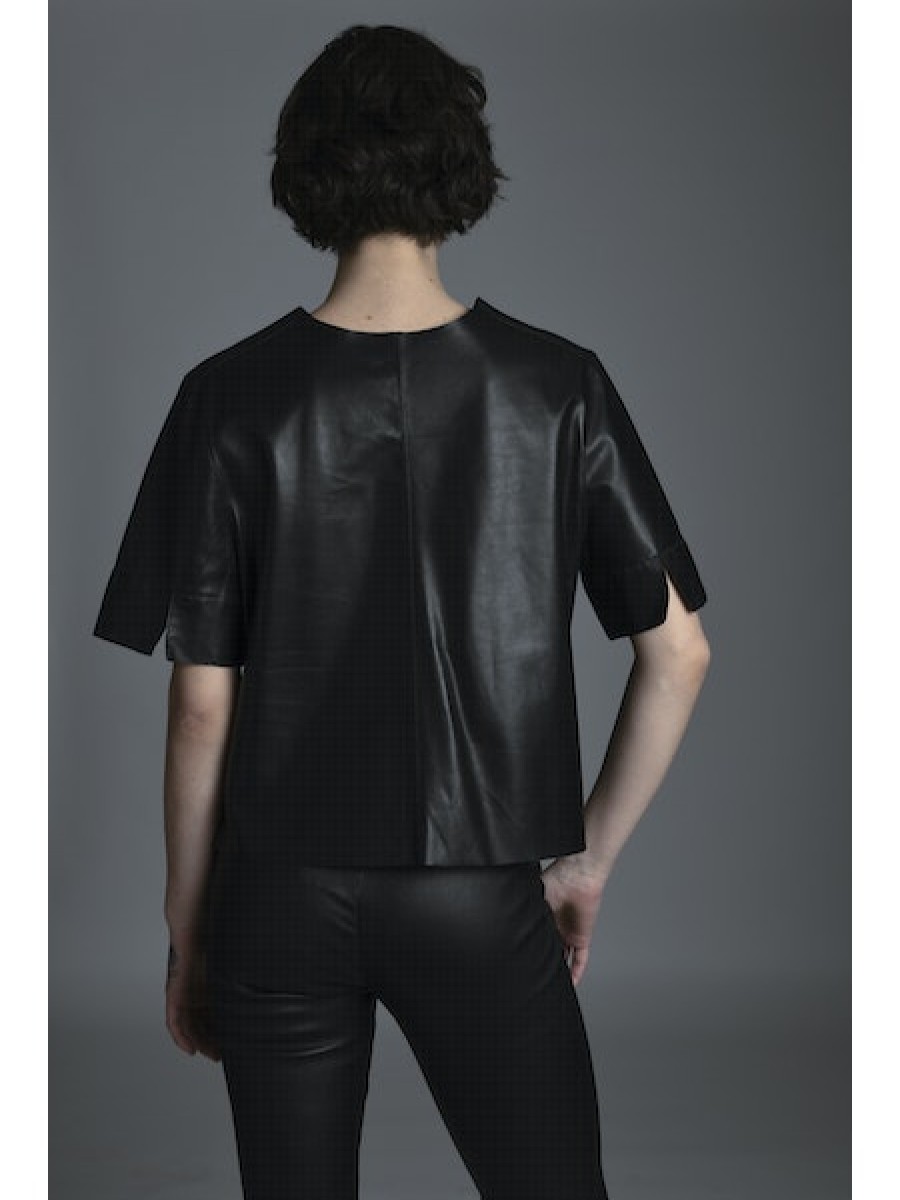 JAKETT Leather T-Shirt In Black Tops