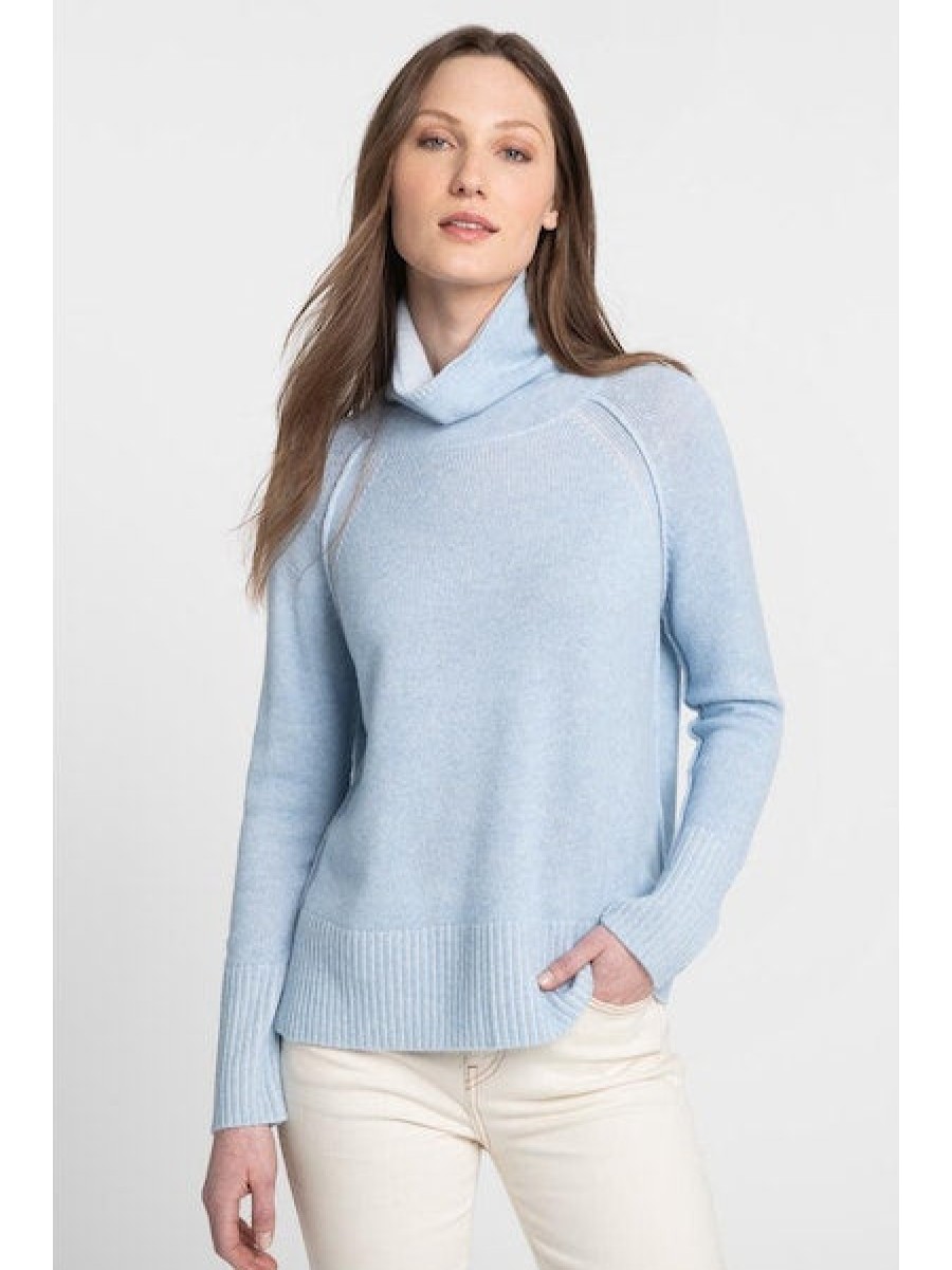 KINROSS CASHMERE Plaited Funnel Sweater In Coastal Pearl Tops