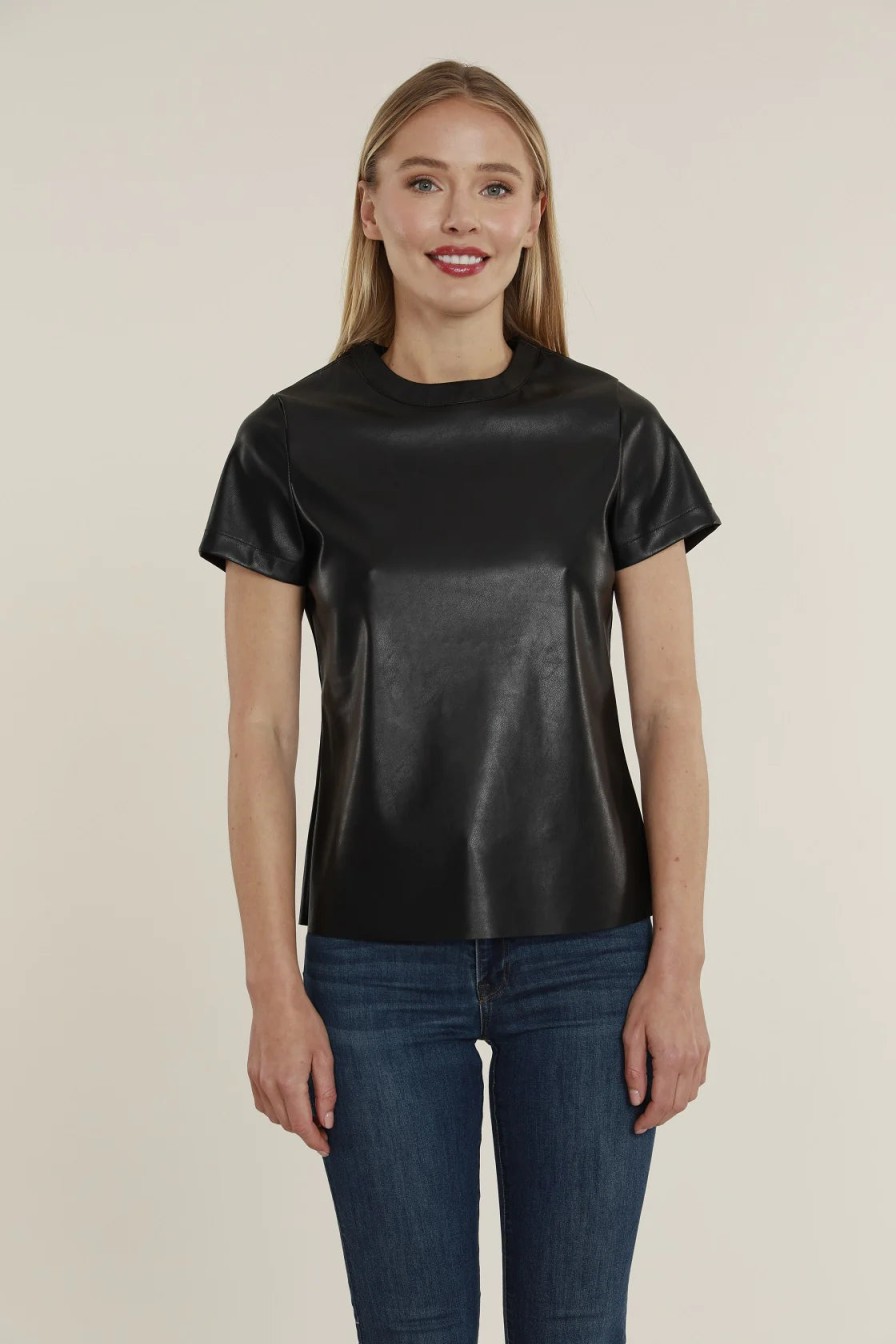 DOLCE CABO Vegan Leather Tee In Black Tops