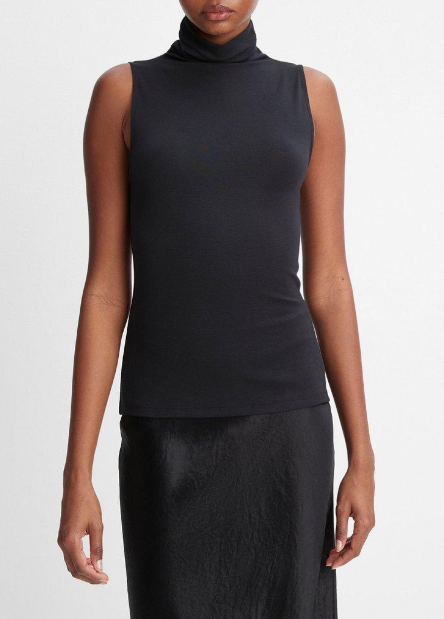 VINCE Sleeveless Turtleneck Top In Black Tops