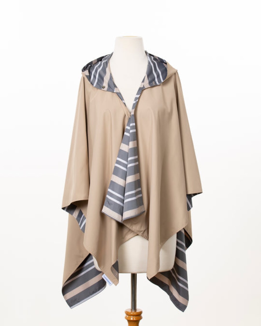 RAINRAPS Hooded Rainrap Rain Poncho In Camel/Cabana Tops