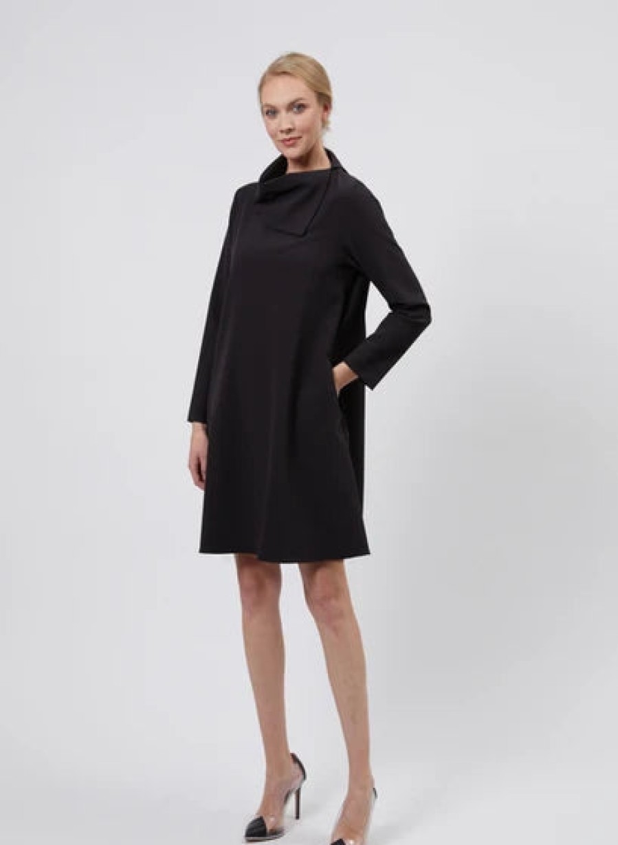 ESTELLE AND FINN Asymmetrical Collar Dress In Navy Dress Shop