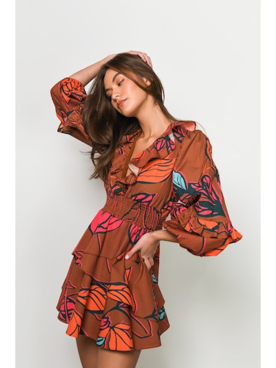 HUTCH Breonna Dress In Copper Leaves Dress Shop