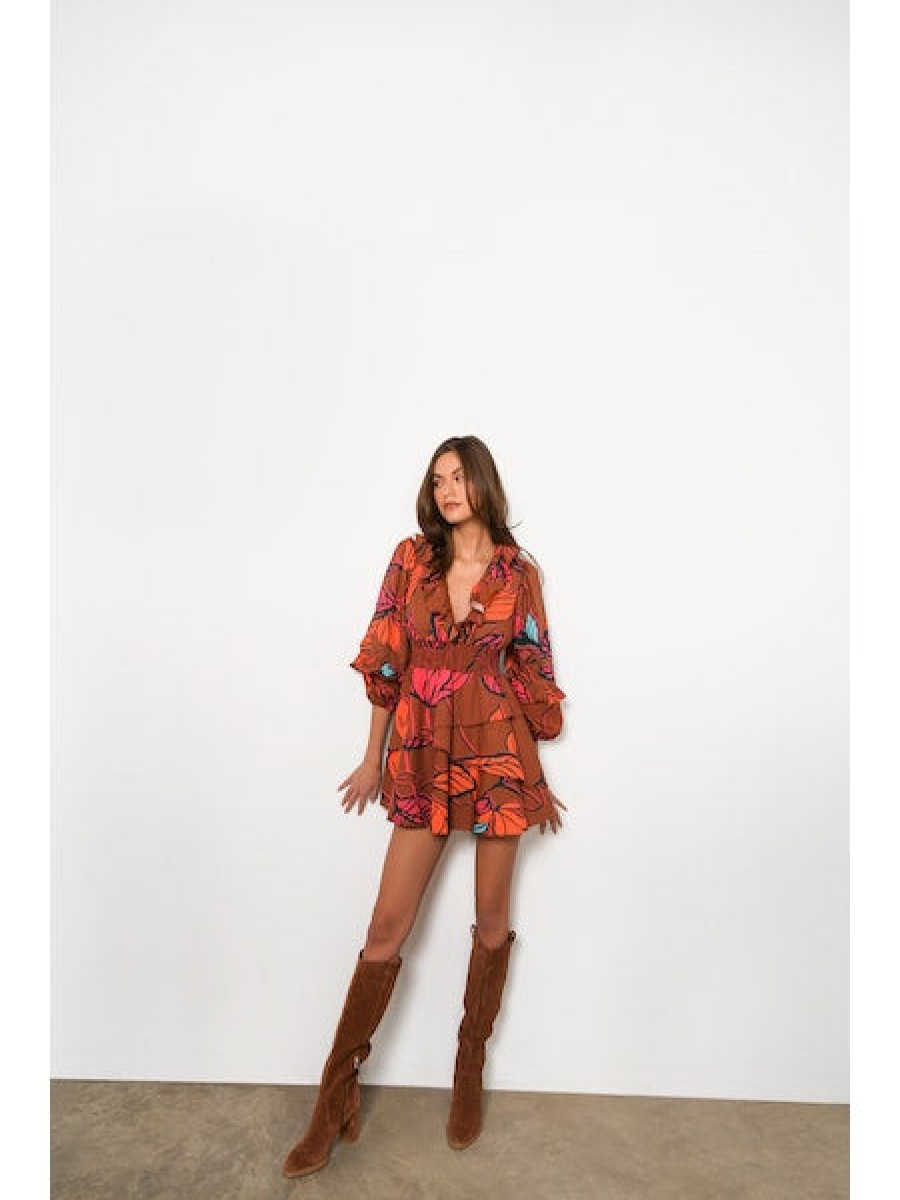 HUTCH Breonna Dress In Copper Leaves Dress Shop