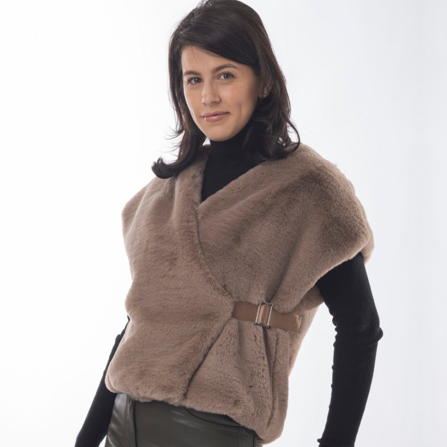 FURIOUS FURS Taline Vest In Taupe Outerwear