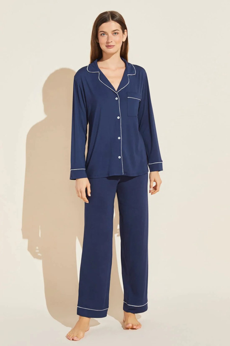 EBERJEY Gisele Long Pj Set In Navy/Ivory Loungewear