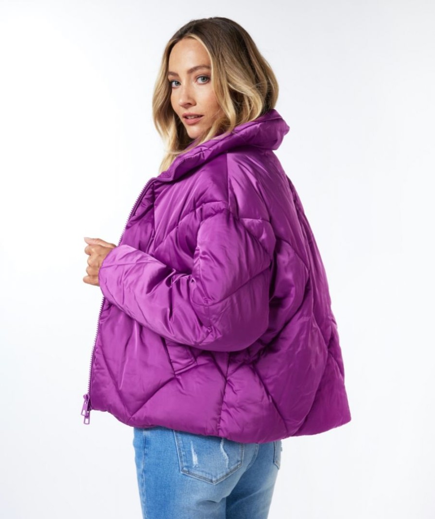 ESQUALO Quilted Puffer Coat In Violet Outerwear