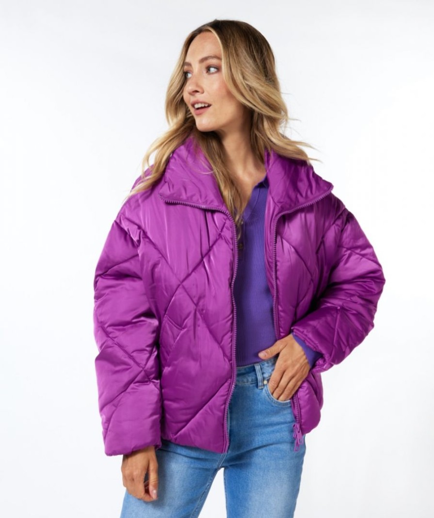 ESQUALO Quilted Puffer Coat In Violet Outerwear