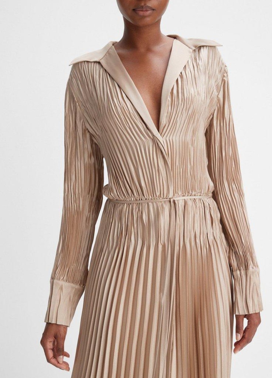 VINCE Pintuck Pleat Shirt Dress In Pale Nut Dress Shop