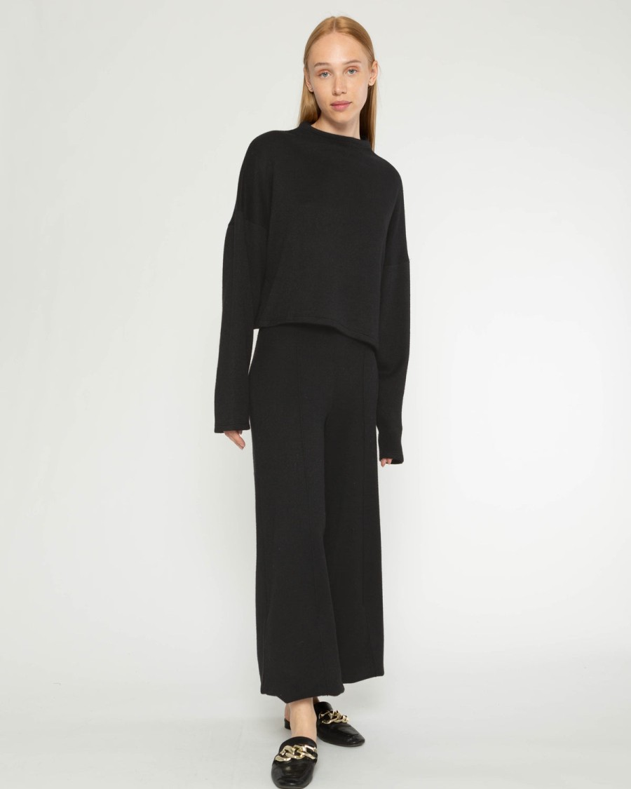 RIPLEY RADER Cashmere-Like Wide Leg Pant In Black Bottoms