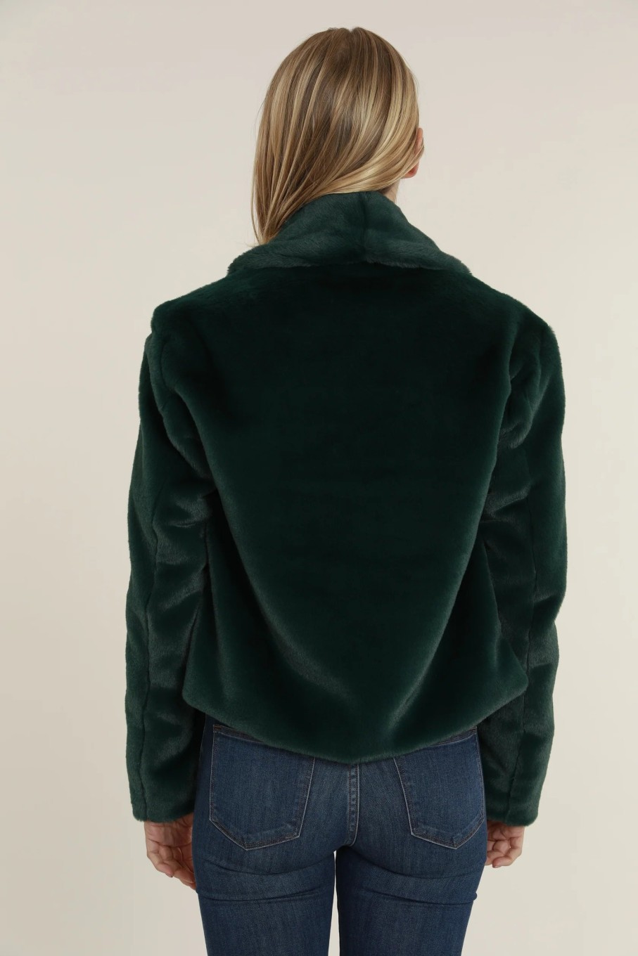 DOLCE CABO Faux Fur Shawl Collar Jacket In Green Outerwear