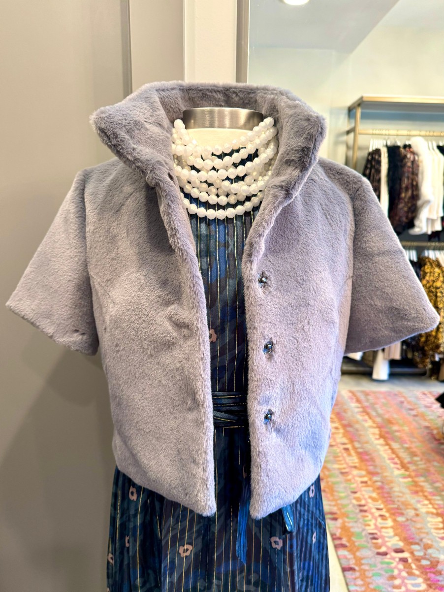 GLAMOURPUSS Standing Collar Faux Fur Bolero Jacket In Grey Outerwear