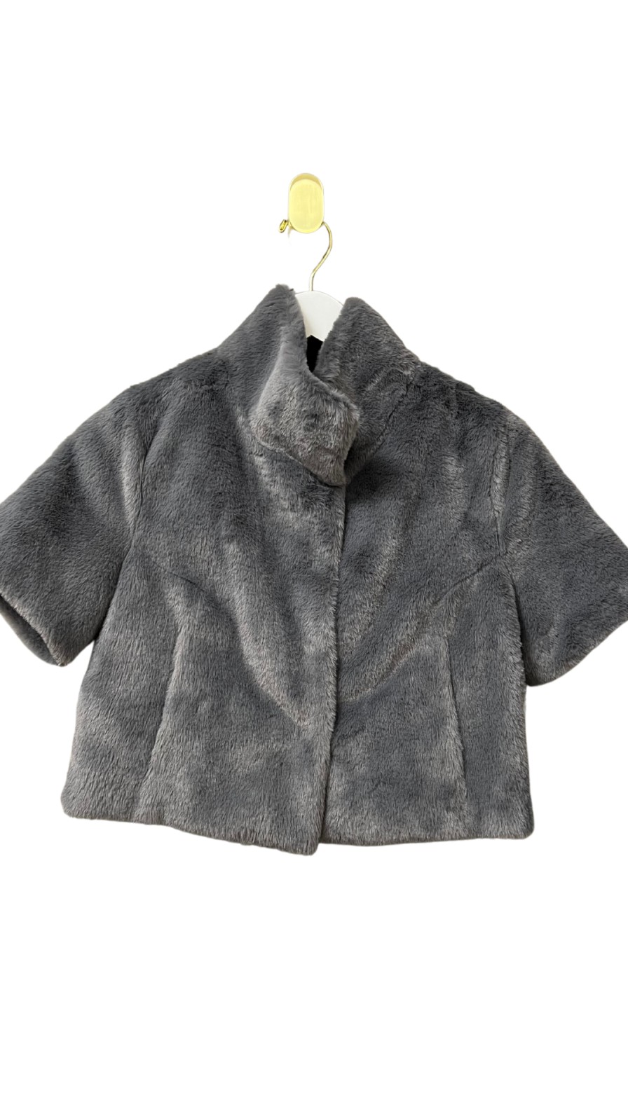 GLAMOURPUSS Standing Collar Faux Fur Bolero Jacket In Grey Outerwear