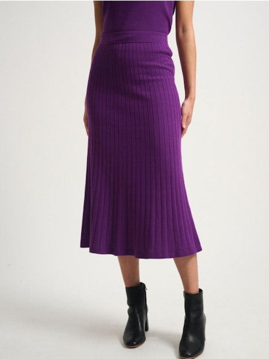 WHITE AND WARREN Ribbed A-Line Skirt In Deep Verbena Matching Sets