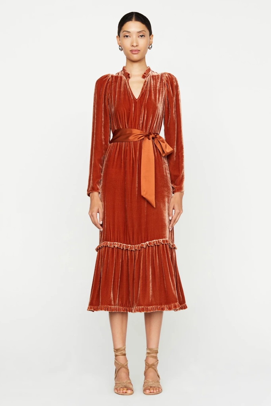 MARIE OLIVER Ruthie Velvet Dress In Chestnut Dress Shop