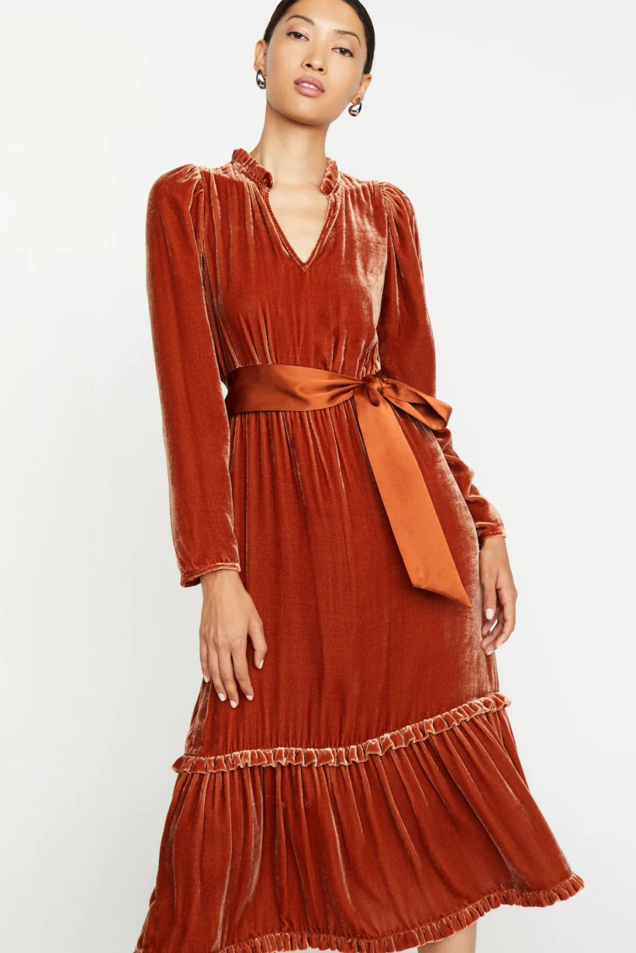 MARIE OLIVER Ruthie Velvet Dress In Chestnut Dress Shop