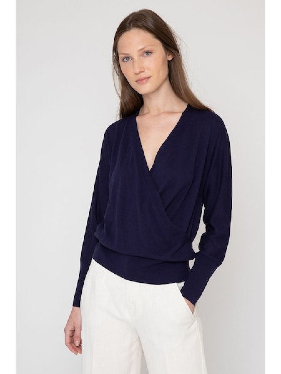 KINROSS CASHMERE Surplice Sweater In Navy *Final Sale* Tops