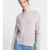 KINROSS CASHMERE Exposed Seam High Low Sweater In Dune Tops