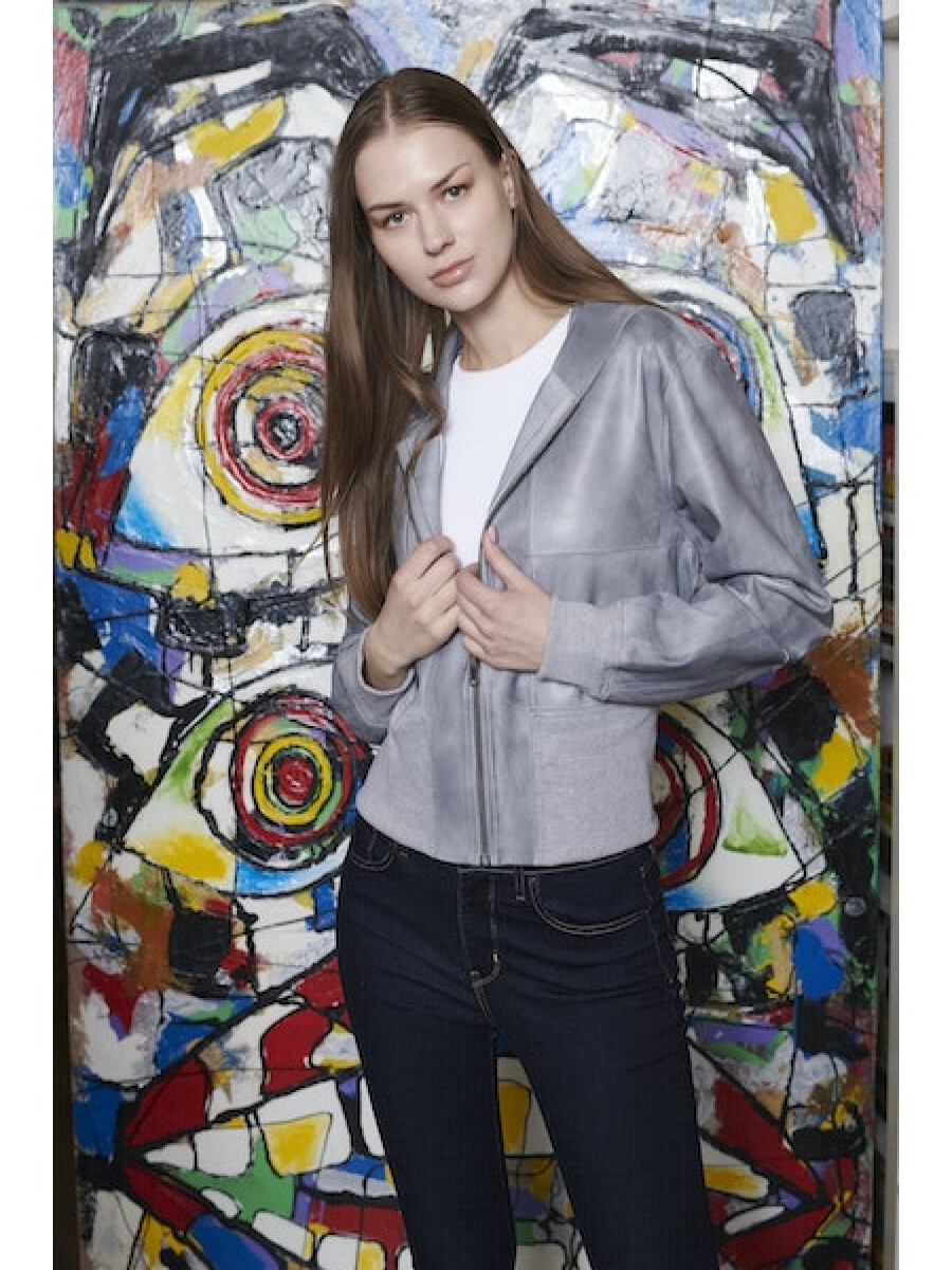 JAKETT Sadie Patina Leather Jacket In Steel Grey Tops