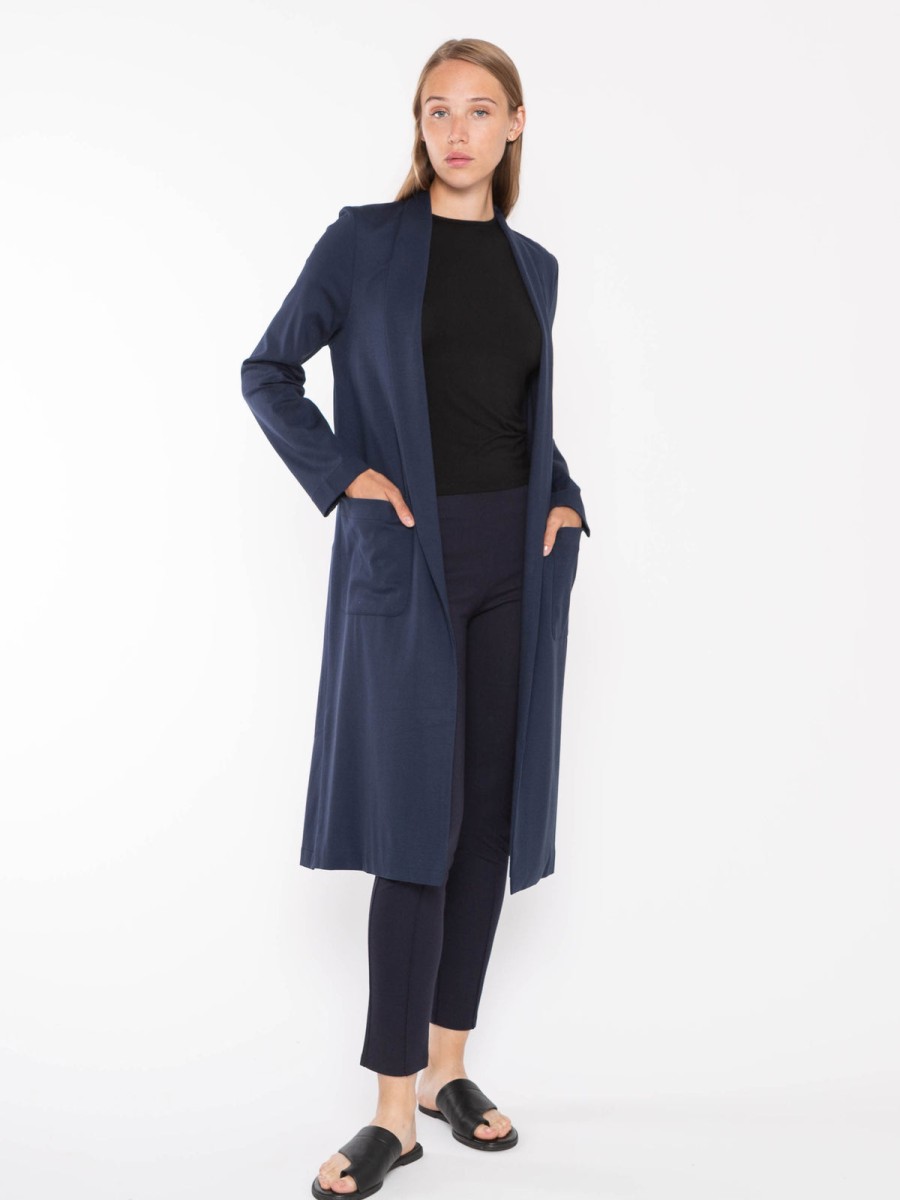 RIPLEY RADER Ponte Knit Duster Jacket In Navy Outerwear