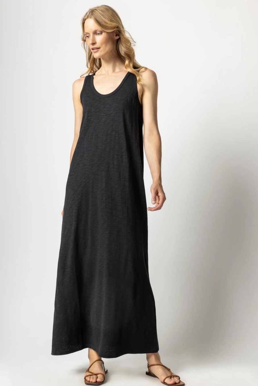 LILLA P Maxi Tank Dress In Black Dress Shop