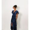 HUTCH Zola Wrap Dress In Navy Velvet Dress Shop