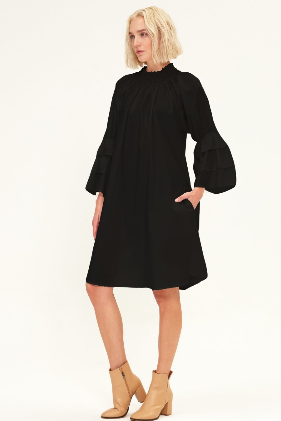 HARSHMAN Daphne Dress In Black Poplin *Final Sale* Dress Shop