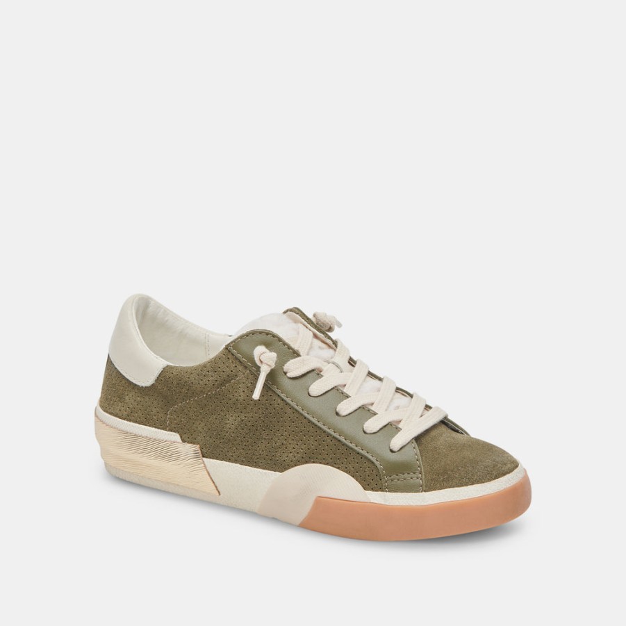 DOLCE VITA Zina Plush Sneaker In Moss Perforated Suede Athelisure