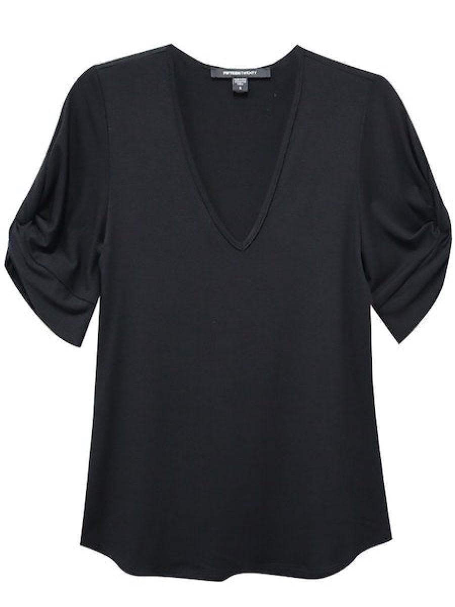 FIFTEEN TWENTY Twist Detail Sleeve Top In Black *Final Sale* Tops