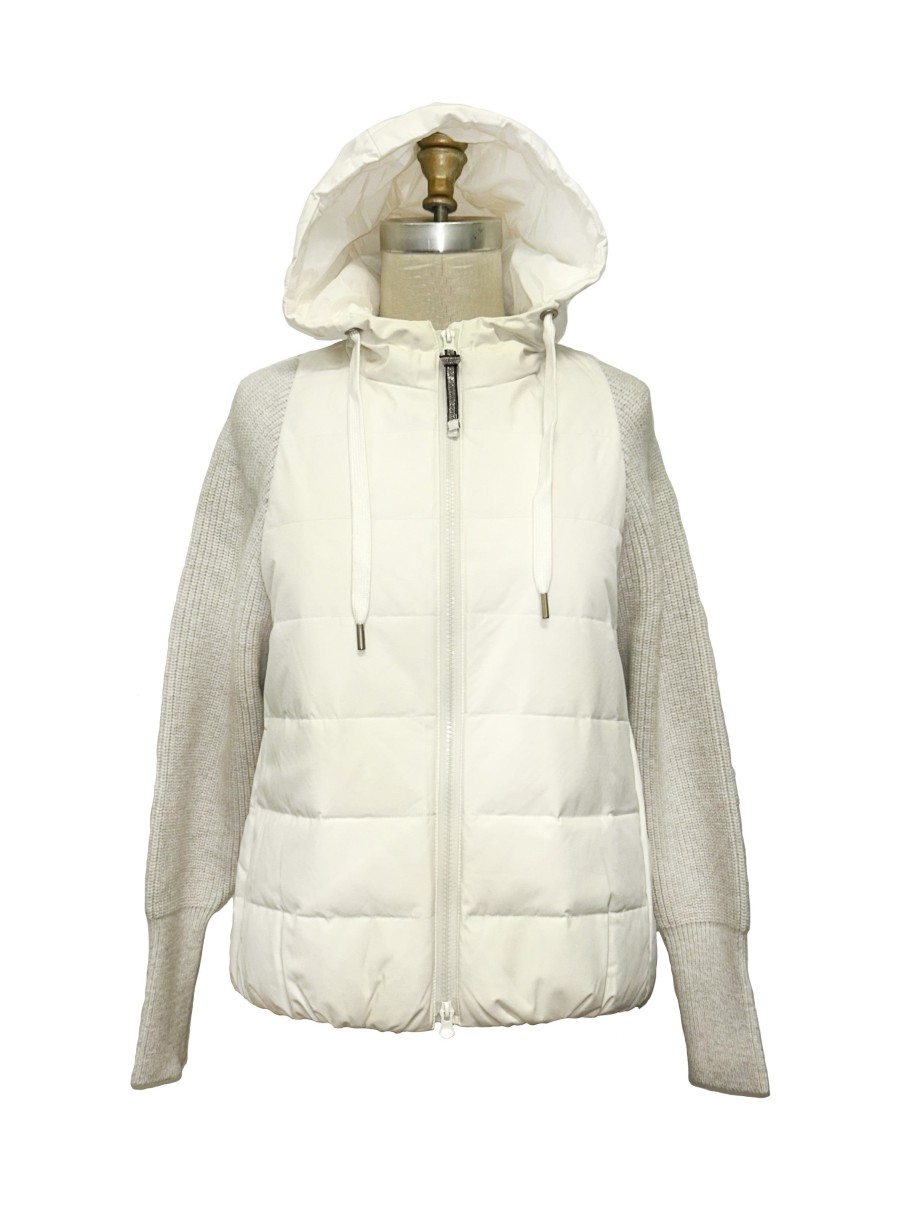 LINDA RICHARD Cashmere Knit Puffer Jacket In White Outerwear