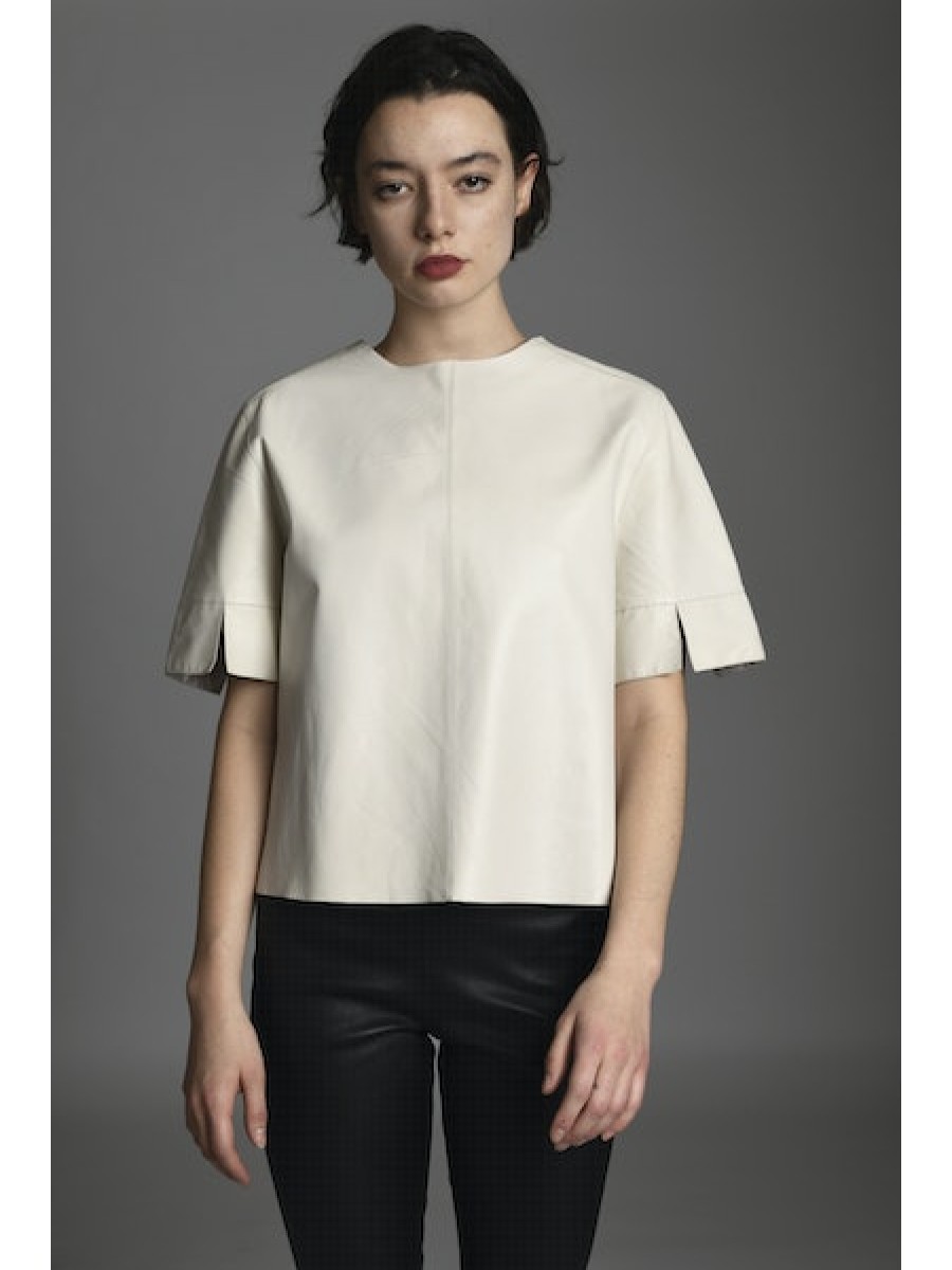 JAKETT Leather T-Shirt In Off White Tops