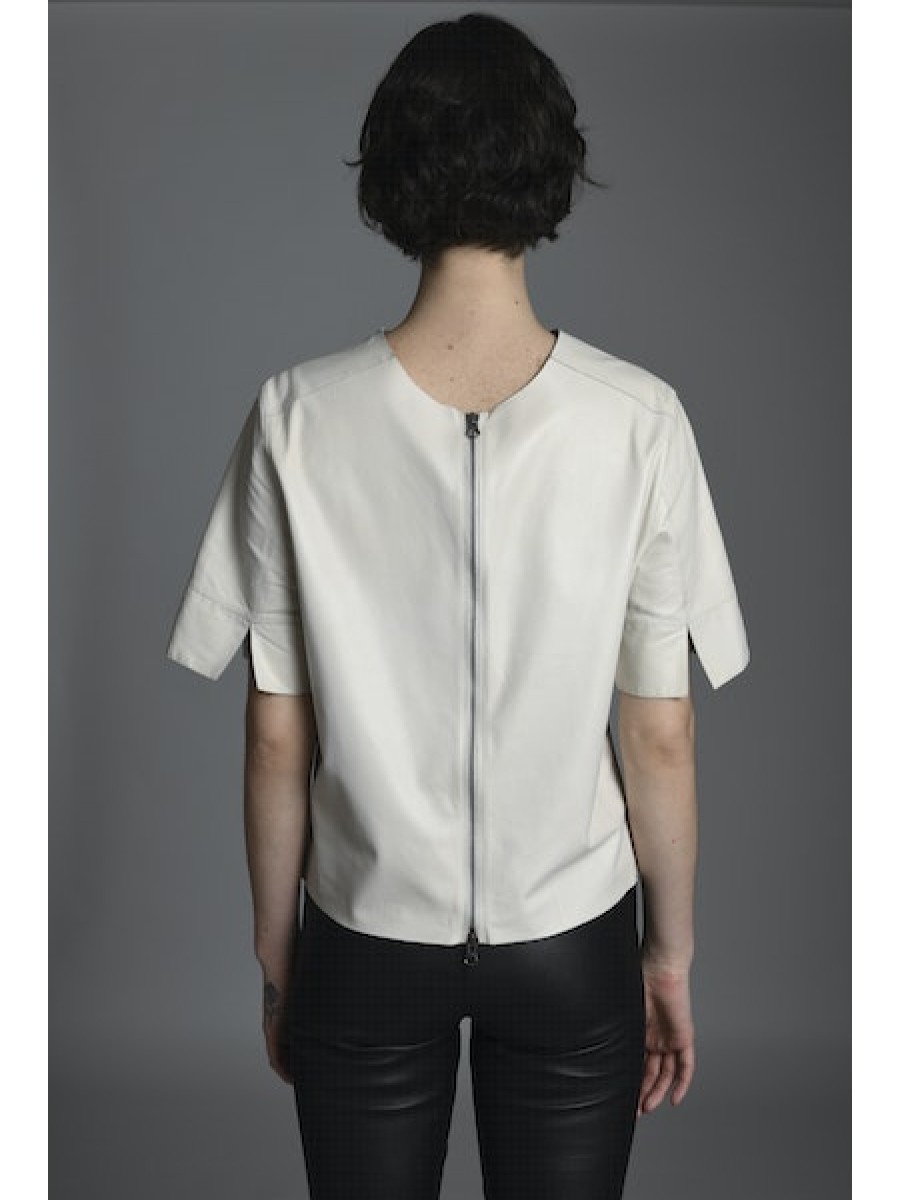 JAKETT Leather T-Shirt In Off White Tops