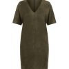 SPANX Faux Suede V Neck Dress In Utility Green Dress Shop