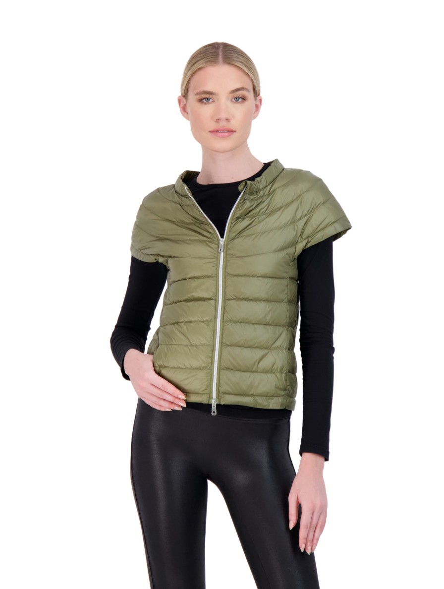 COTES OF LONDON St. Ives Short Sleeve Down Puffer Jacket In Olive Bottoms