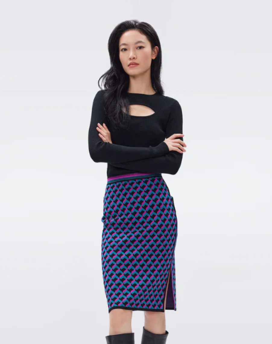 DIANE VON FURSTENBURG Hazel Knit Jacquard Skirt In 3D Brick Teal Matching Sets