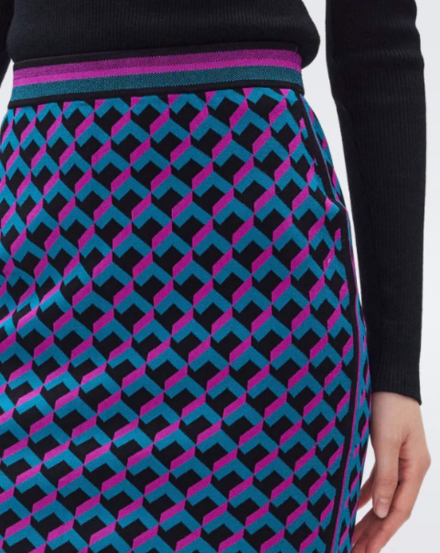 DIANE VON FURSTENBURG Hazel Knit Jacquard Skirt In 3D Brick Teal Matching Sets