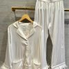 Plume Feather Satin Pajamas In White Loungewear