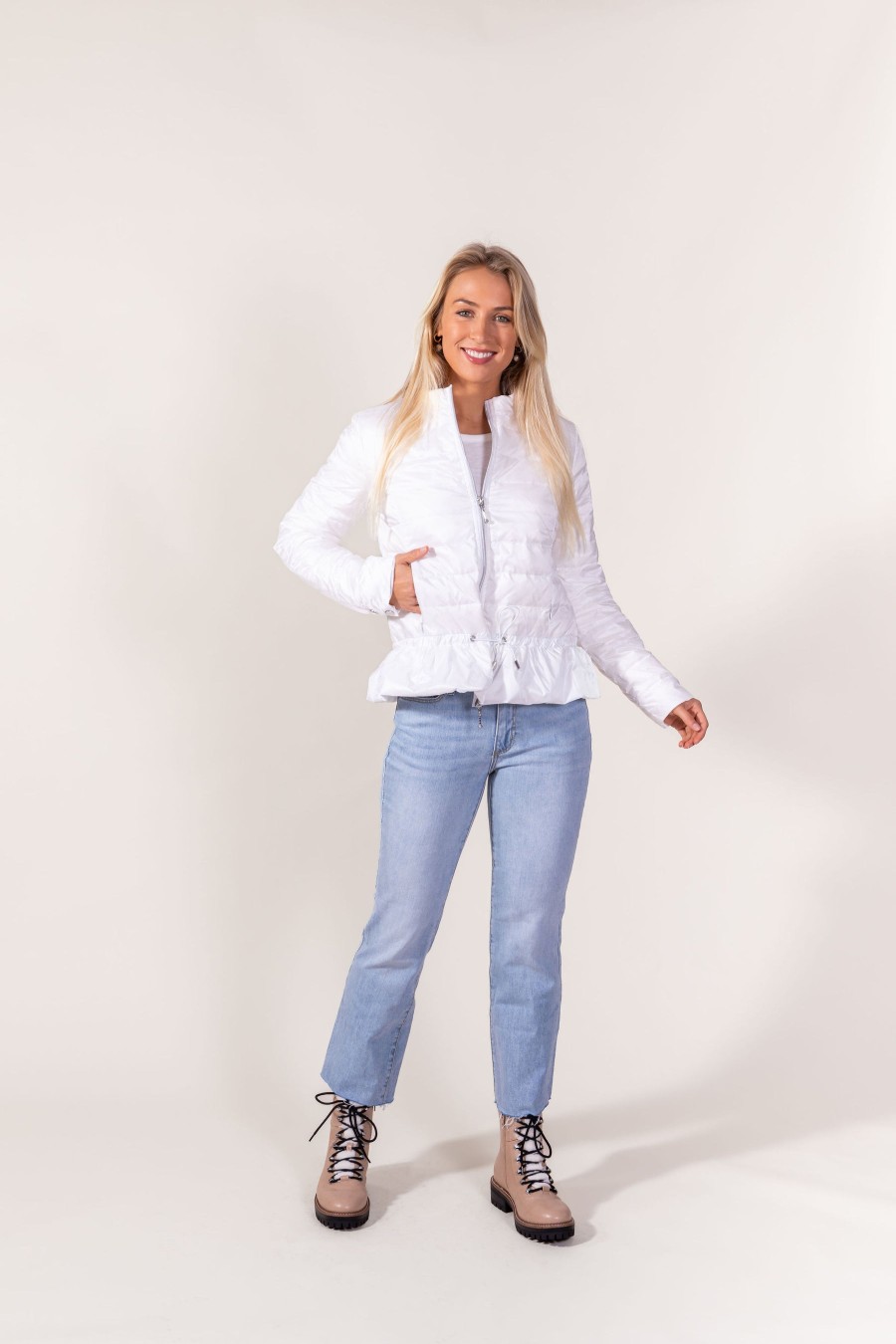 ANORAK Peplum Puffer Jacket In White Athelisure